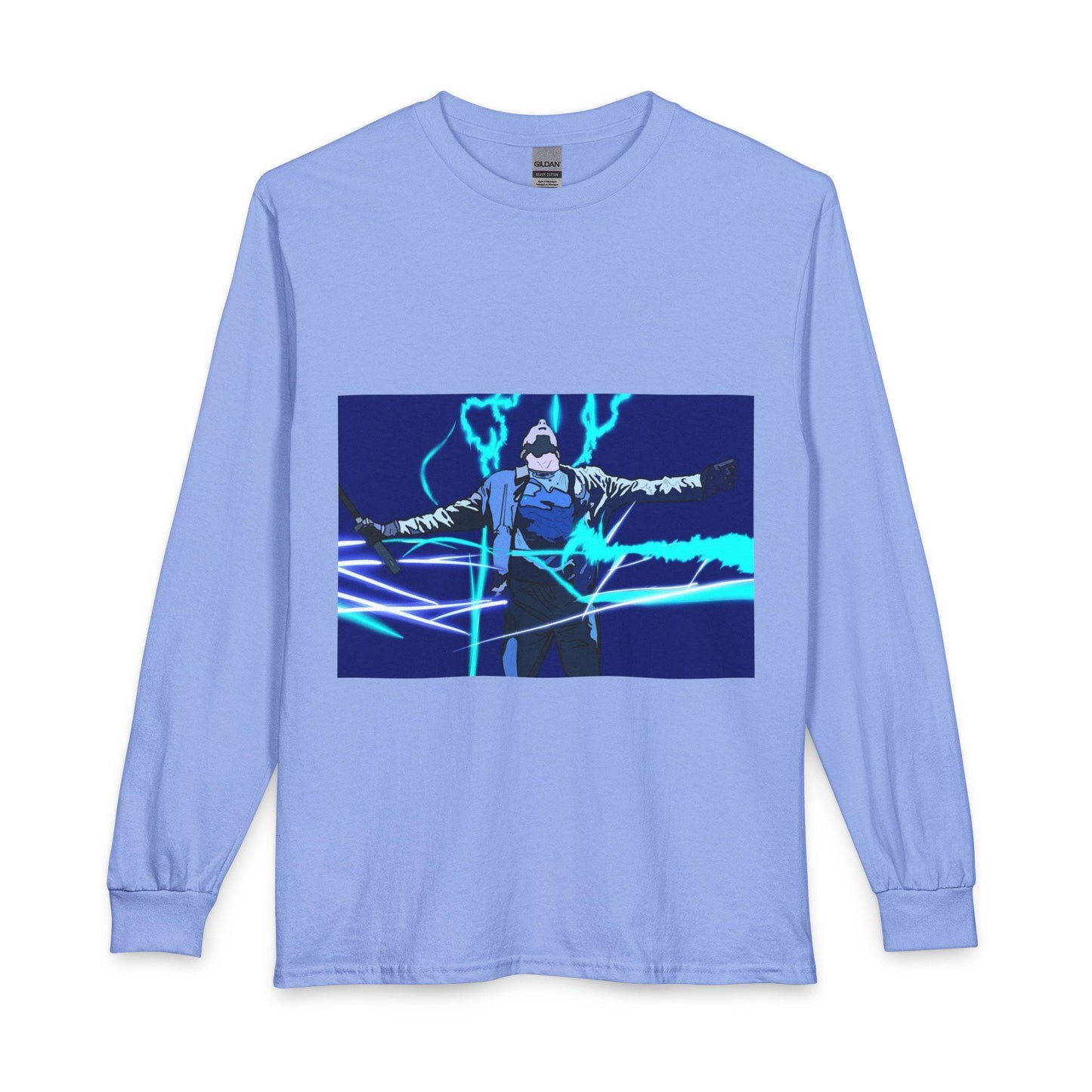 Electric Warrior graphic Long Sleeve Shirt | Neon Lightning anime design