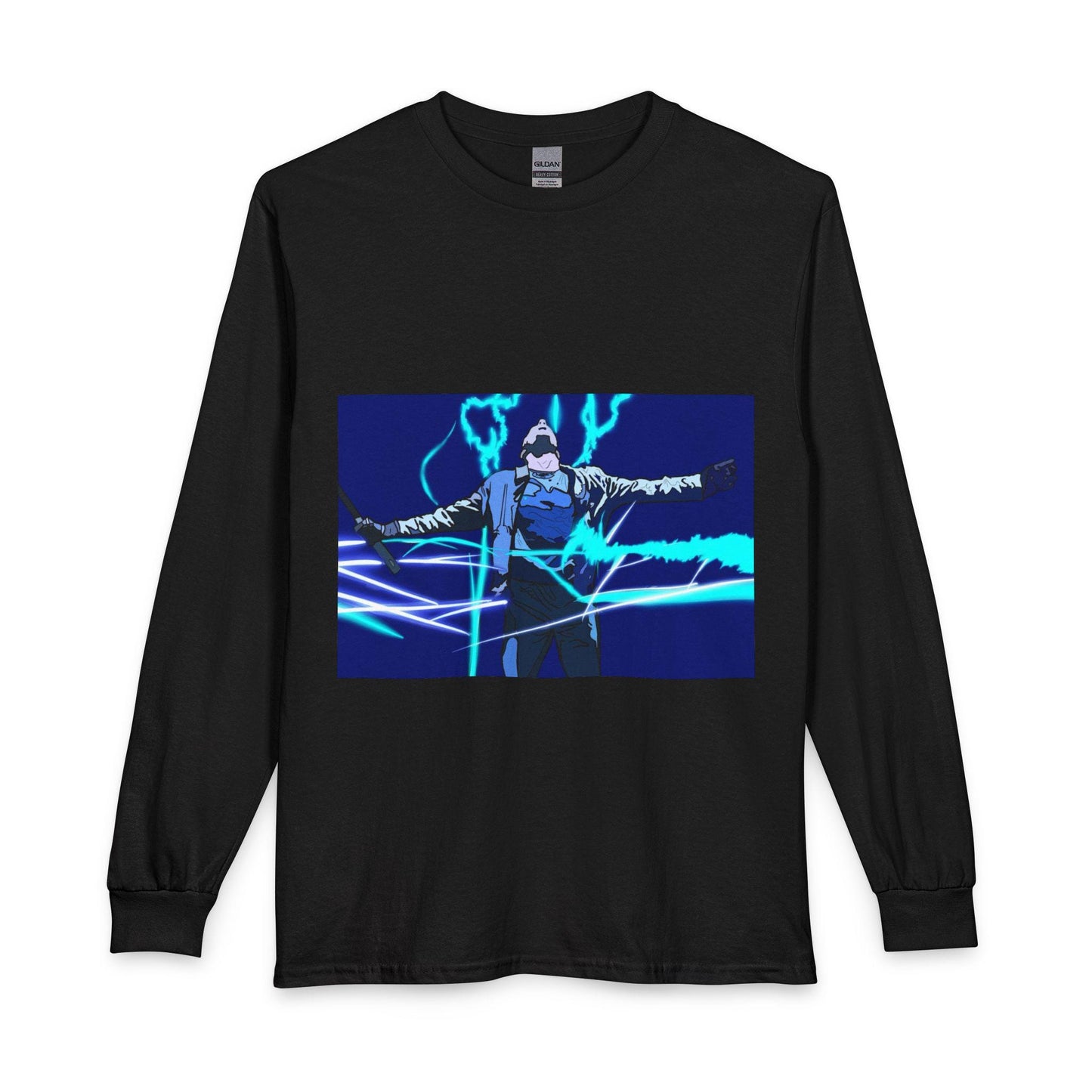 Electric Warrior graphic Long Sleeve Shirt | Neon Lightning anime design