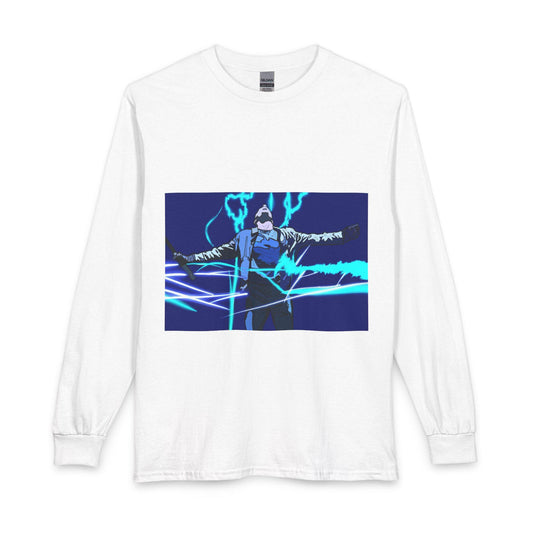 Electric Warrior graphic Long Sleeve Shirt | Neon Lightning anime design
