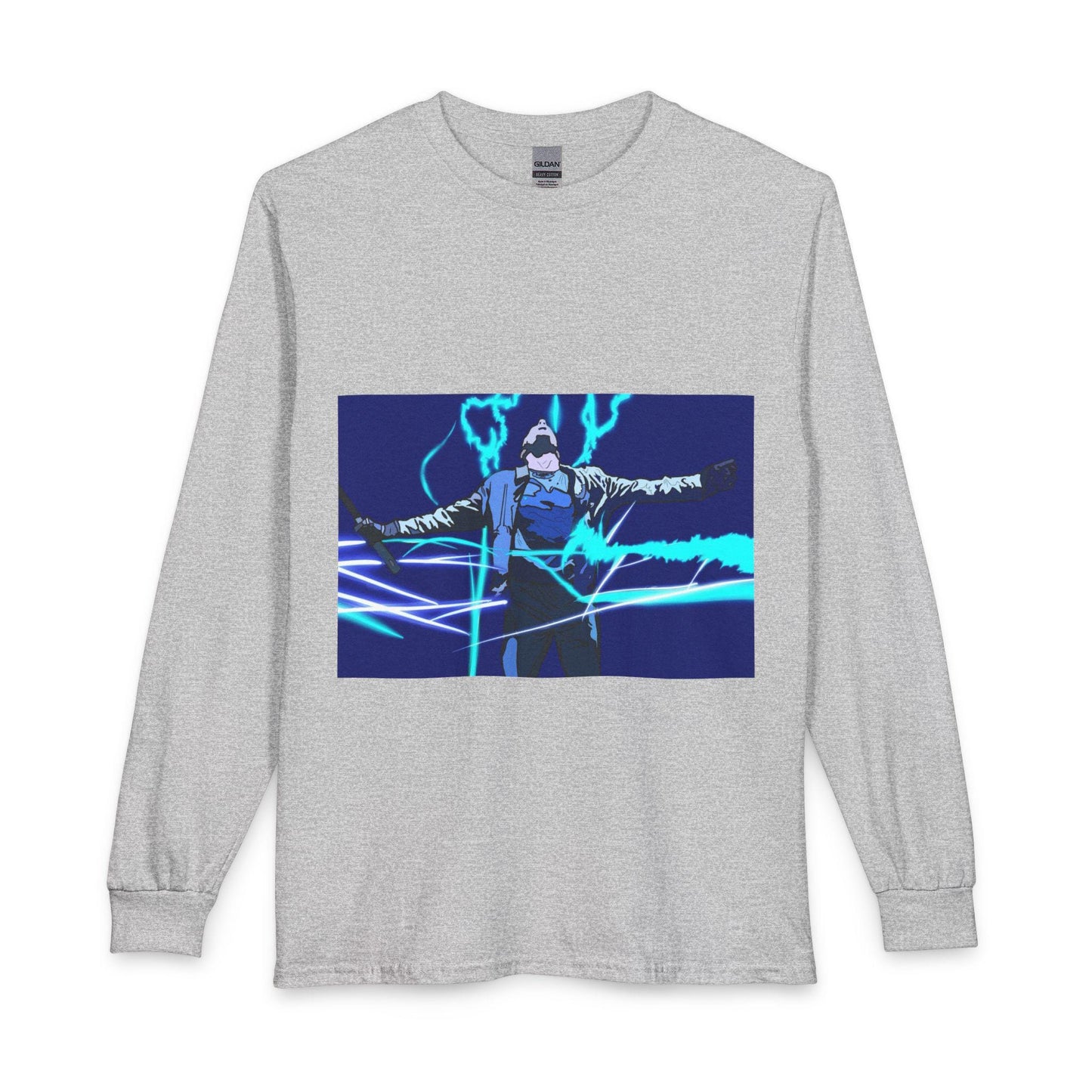 Electric Warrior graphic Long Sleeve Shirt | Neon Lightning anime design