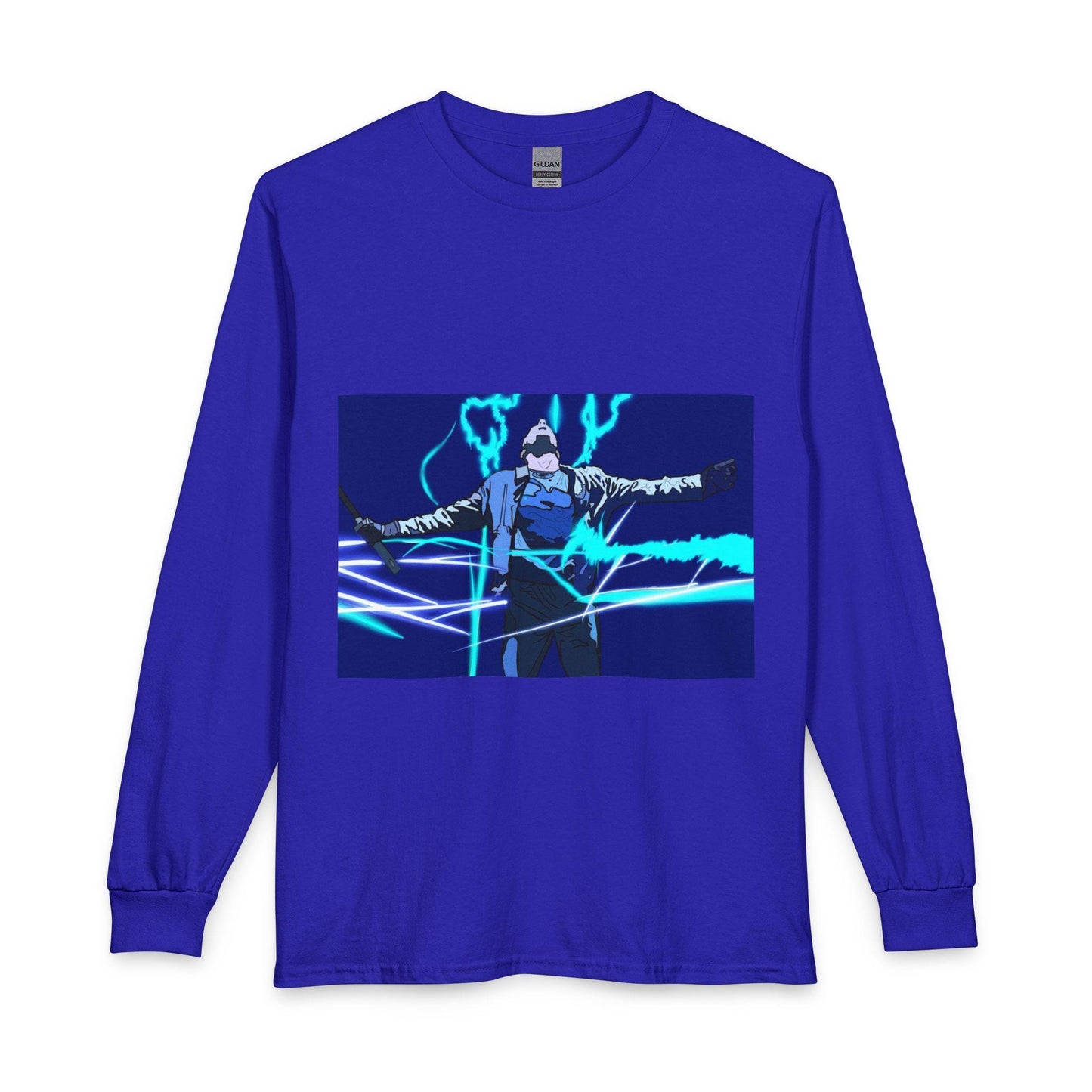 Electric Warrior graphic Long Sleeve Shirt | Neon Lightning anime design